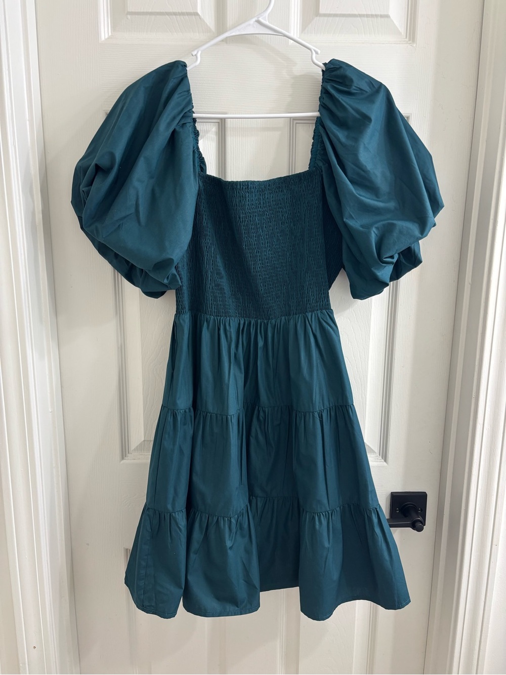 Teal Puff-Sleeve Tiered Dress